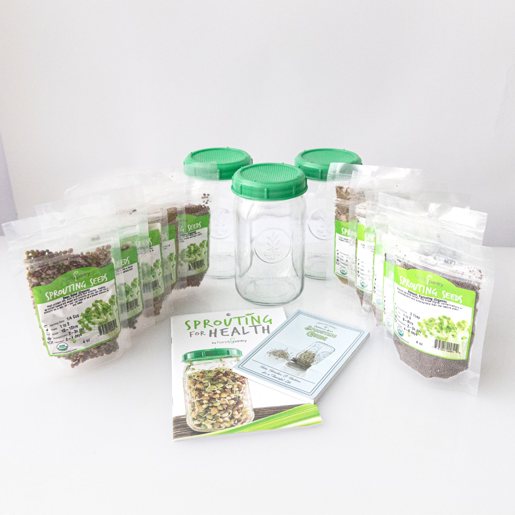 3 Jar Organic Sprouting Kit - 2.5 Lbs of Sprout Seeds, 3 Sprouter Jars